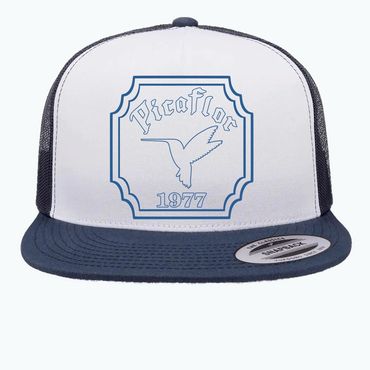 Picaflor Blue 1977 Stamp Logo on White Face with Blue Bill and Blue Mesh