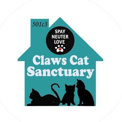 Logo of Claws Cat Sanctuary with cat silhouettes.