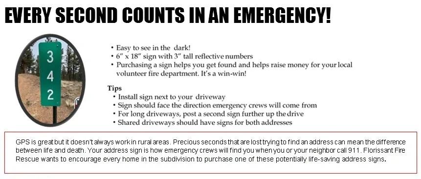 Every second counts in an emergency showing house number sign