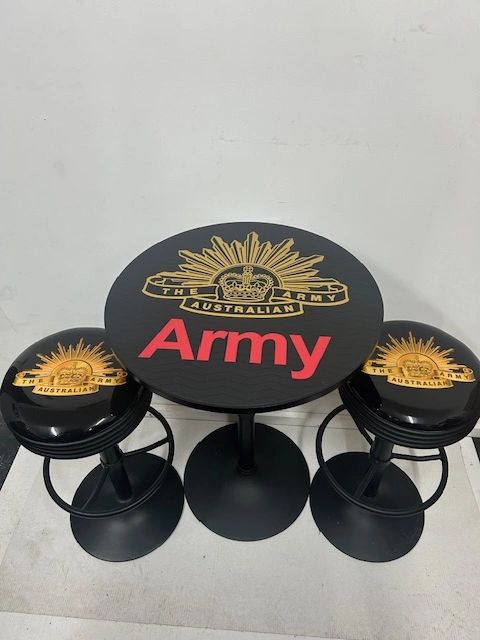 AUSTRALIAN ARMY PREMIUM BLACK TABLE & 2 STOOL PACKAGE