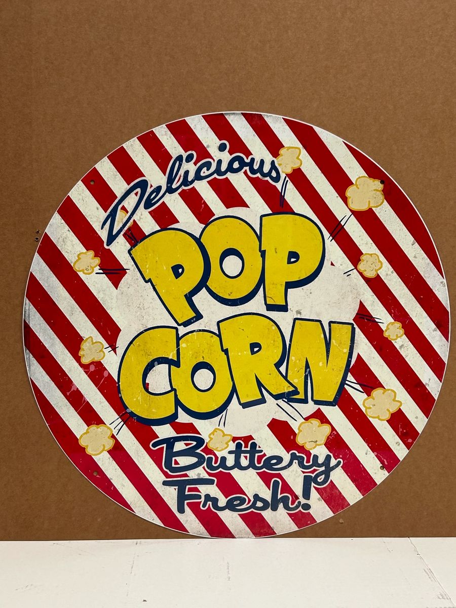 POPCORN MOVIES 560 MM ROUND METAL SIGN