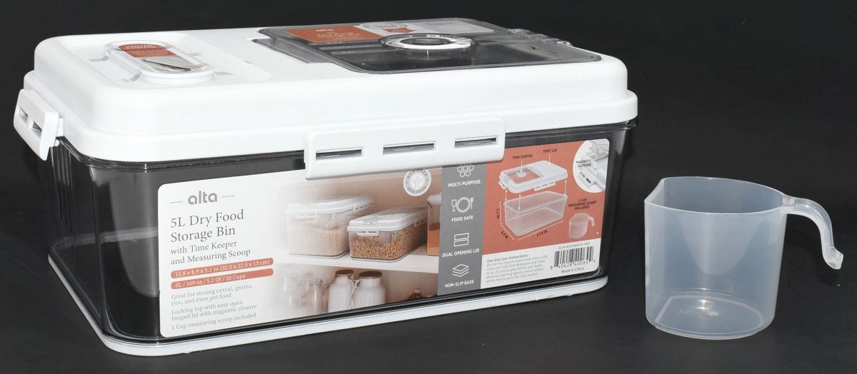 FOOD STORAGE, 5 L, WITH SCOOP DUAL OPENING LID, CLEAR