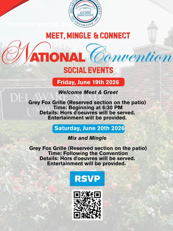 Flyer for Delaware State University Alumni National Convention and Social Events.