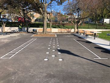 outdoor exercise painted graphics obstacle course from preformed thermoplastic by Surface Signs