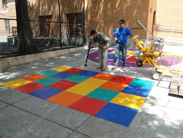 number game, boxball game installed on concrete in PS119 New York by surface signs of NY