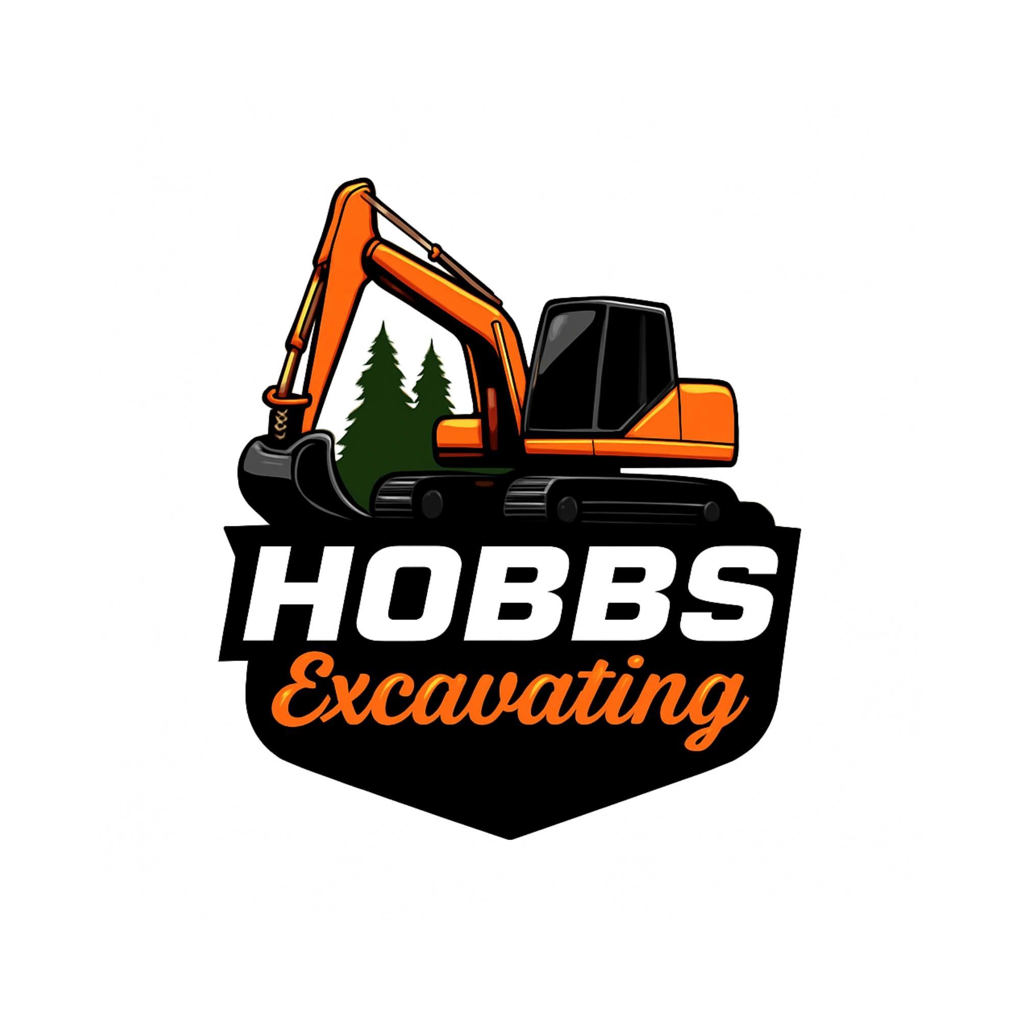 Logo of Hobbs Excavating with an orange excavator and pine trees.
