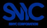 Logotipo azul de SNYC Corporation sobre fondo negro.