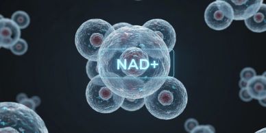 Molecules labeled NAD+ shown in a 3D digital environment.
