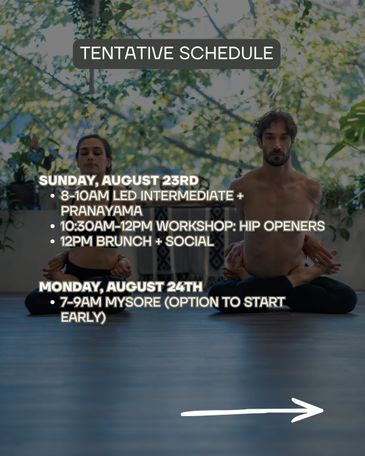 Yoga event schedule with sessions on August 23rd and 24th.
