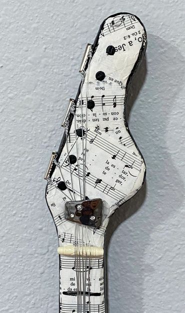 guitar fender stratocaster assemblage collage guitar art neck close up detail