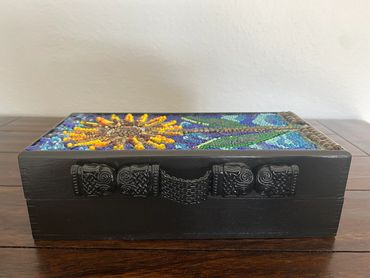 Sunflower Mosaic Box, side view, handle