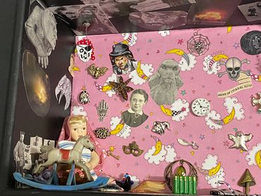 Enter Sandman, mixed media, shadow box, collage, artwork, left side