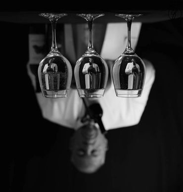 wine glasses man portrait black white photograph picture image