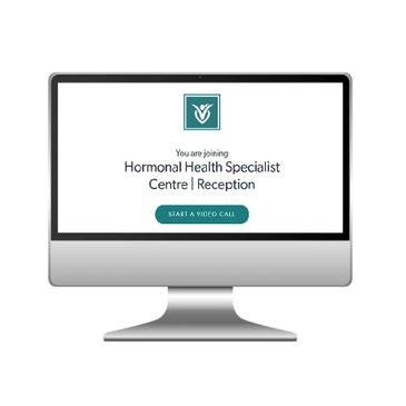 Computer screen showing a hormonal health specialist video call interface.