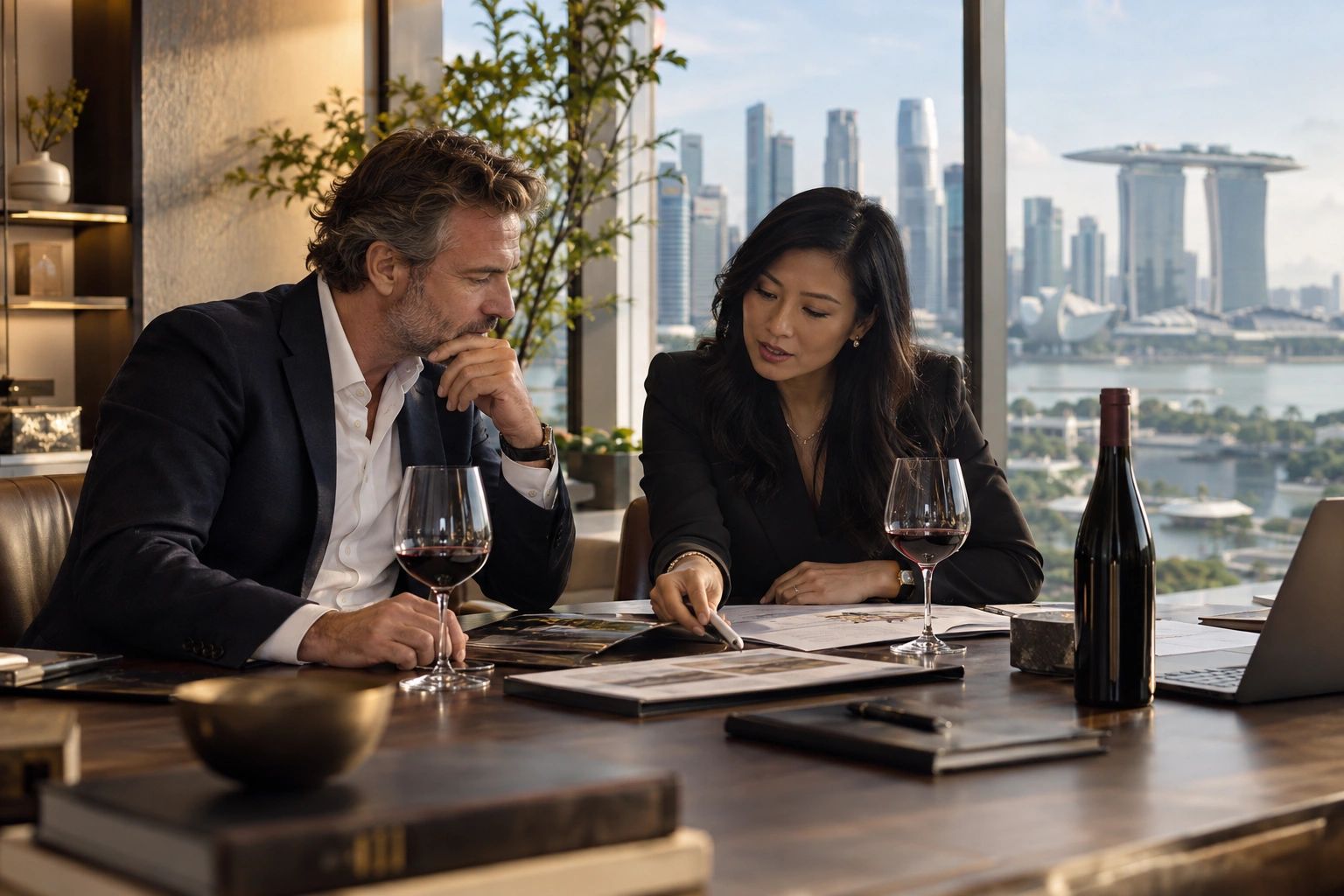 Premium winery owner discussing Asian wine market priorities in Singapore