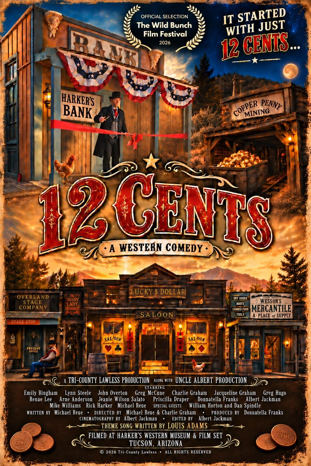 Vintage western movie poster titled '12 Cents, A Western Comedy'.