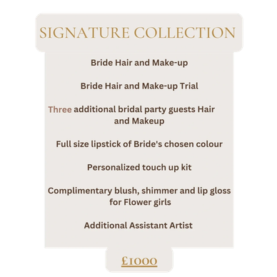 Signature Collection bridal beauty package details and price.