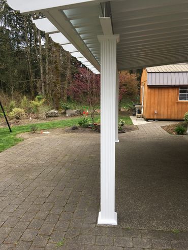 Aluminum Patio Cover Side shot of Big Columns and 7" I Beam Puyallup WA