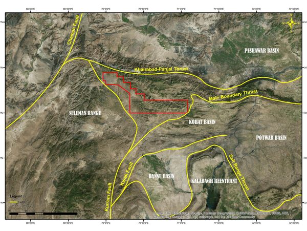Tectonic Map of North Pakistan, Rockalas, Orakzai Block, Oil and Gas Exploration