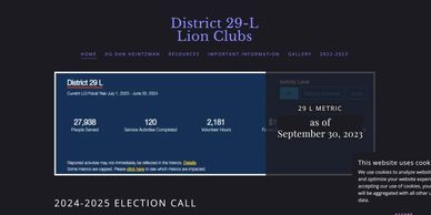 Image of Lions Club District 29L Web Page. Click image to go to page.