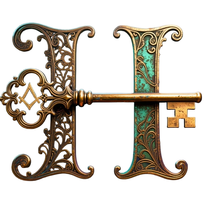 Capital H with skeleton key