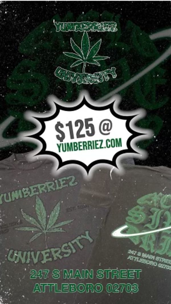 Yumberriez university tee, be cool while representing the brand