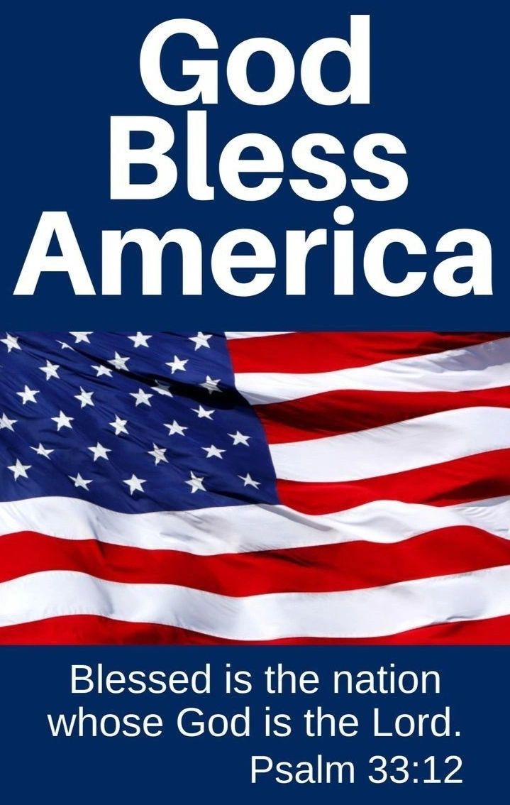 Patriotic message with American flag and Bible verse from Psalm 33:12.
