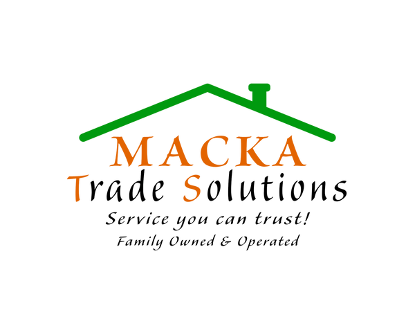 Logo with a green roof outline and orange text spelling "MACKA".