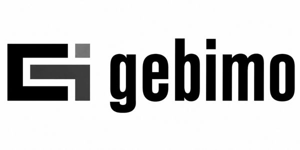 Logo mit Text "gebimo" und grafischem Symbol.