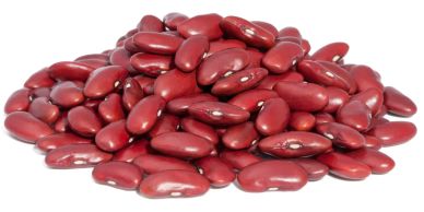 A pile of red kidney beans on a white background.