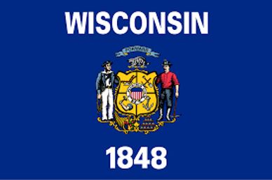 Flag of Wisconsin with state emblem and year 1848.