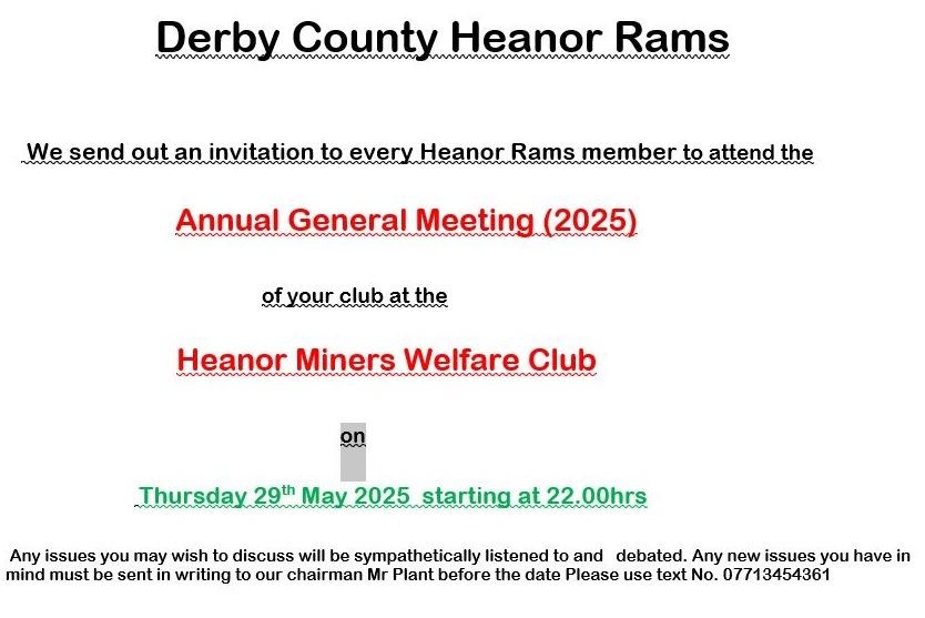 Minutes of last meeting | Derby County Heanor Rams