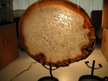 Agate slice on metal