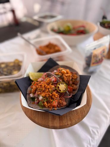 Street food Tacos at a food market in Cornwall by Ad Hoc Catering 