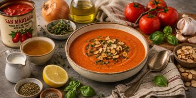 Delicious tomato soup with almonds