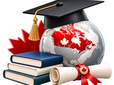 Graduation and education symbols with Canadian themes.