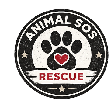 Logo with a paw print and heart for Animal SOS Rescue.
