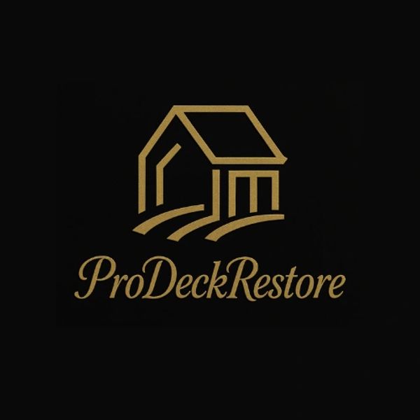 Gold house logo with 'ProDeckRestore' text on black background.