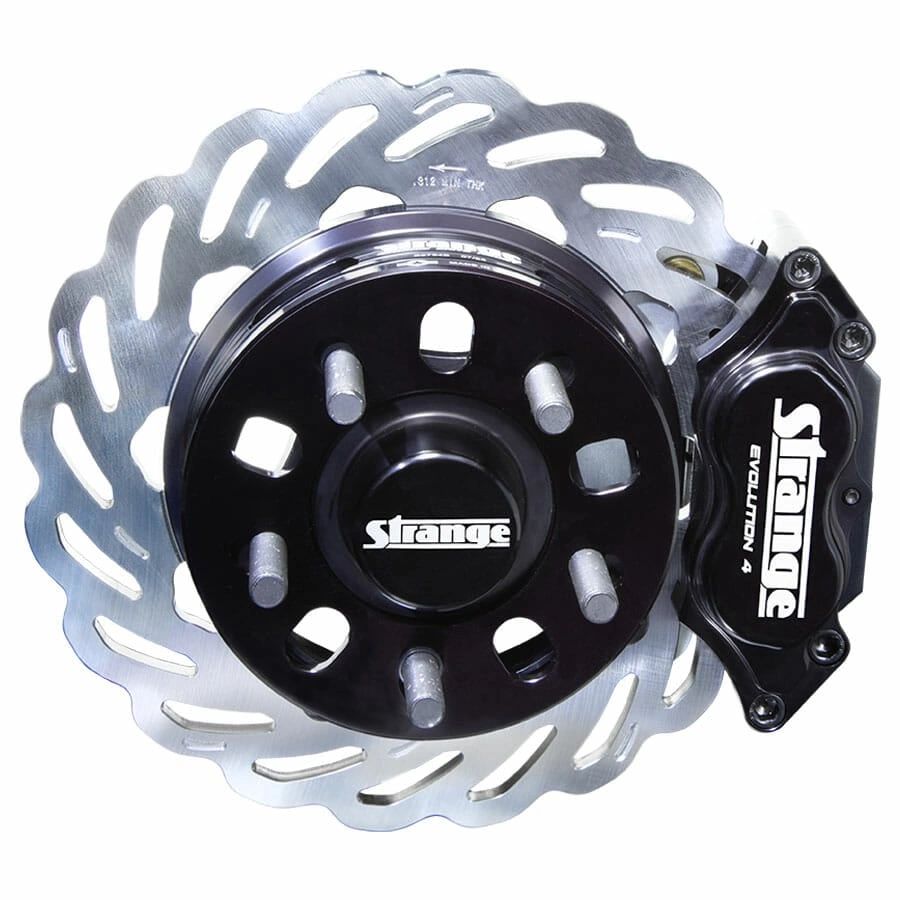 Strange Evolution Dynamic Drive Mount Front Brake Kit 1994-2004 Ford Mustang - 4 1/2" B.C. Evolution S Rotors, 4 Piston Billet Evolution 4 Calipers With DTC-30 Semi Metallic Pads B4146WCE