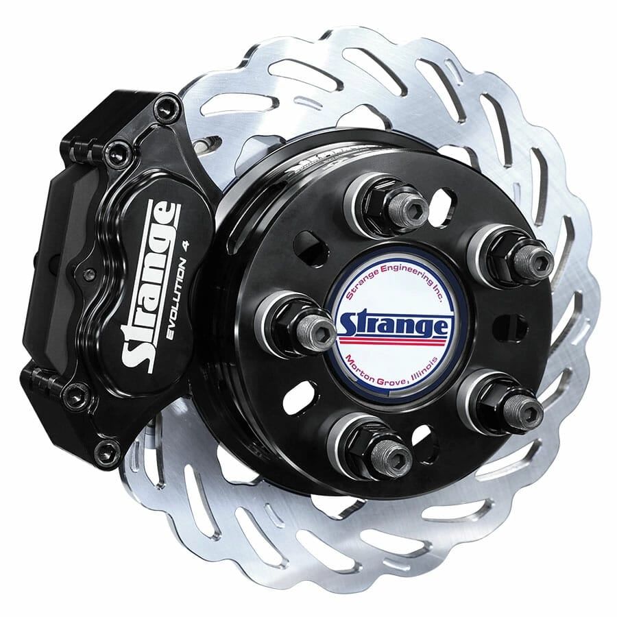 Strange Evolution Dynamic Drive Mount Rear Brake Kit For 05-14 Mustang OEM Ends Evolution S Rotors, 4 Piston Billet Evolution 4 Calipers With DTC-30 Semi Metallic Pads B1722WCE