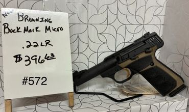 Browning Buck Mark Micro .22LR pistol priced at $396.63 with item #572.