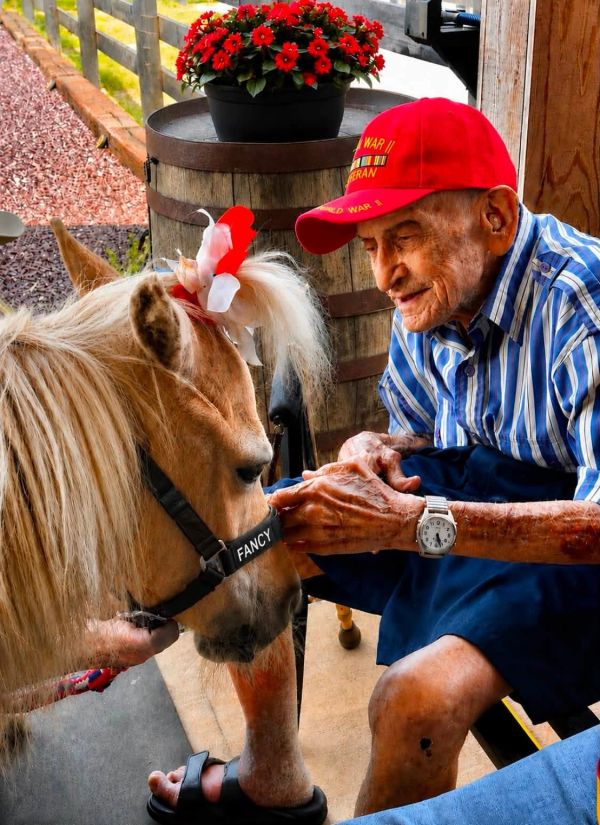 Elderly man with a horse named Fancy.