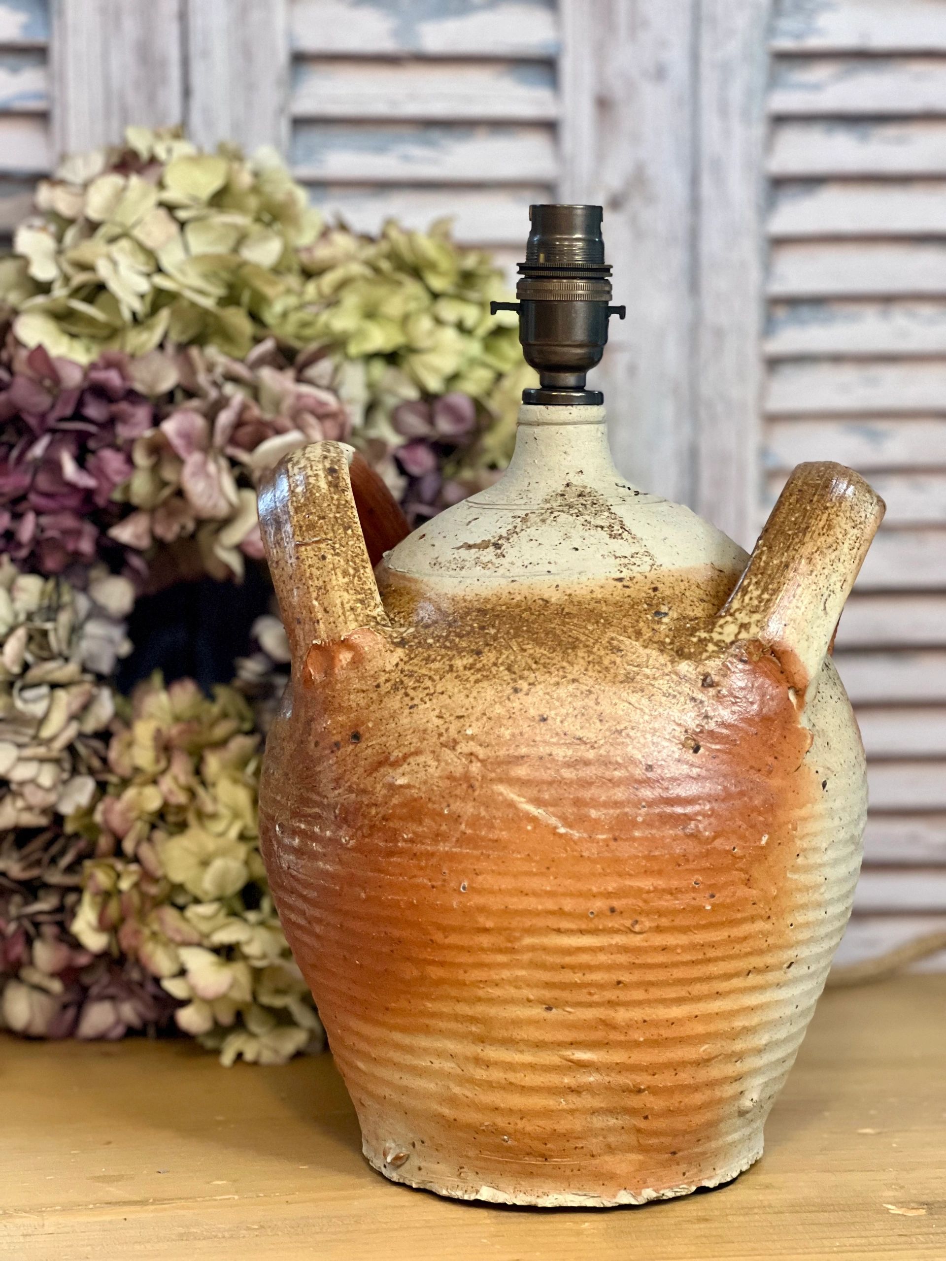 Antique French Olive Oil Pot Lamp