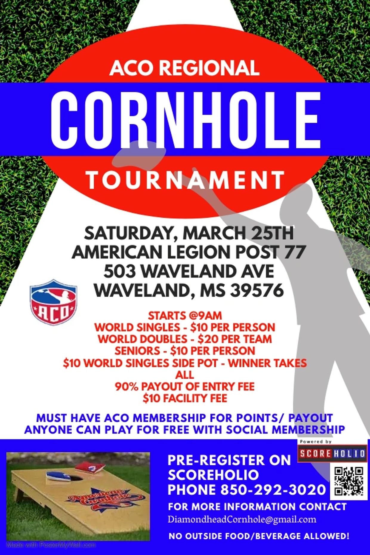 ACO Regional Cornhole Tournament details and registration info.
