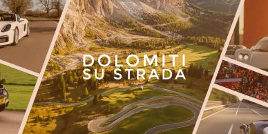 Scenic winding mountain road in the Dolomites.