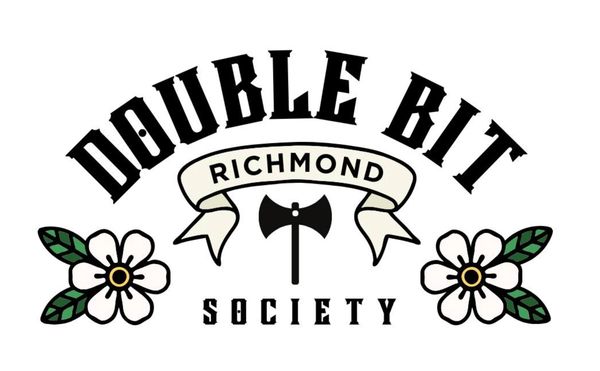 Richmond Double Bit Society Official logo featuring a double bit axe and some white flowers 