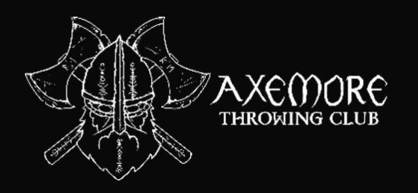 official logo for axemore throwing club.   black and white. 