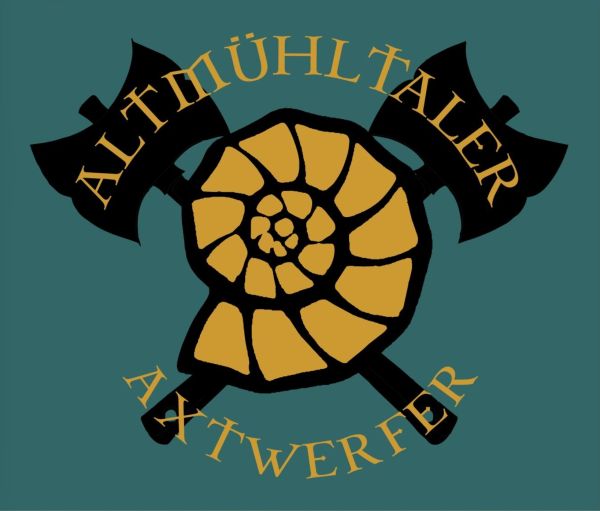 official logo for altmuhltaler Axtwerfer. blue green, black and yellow logo