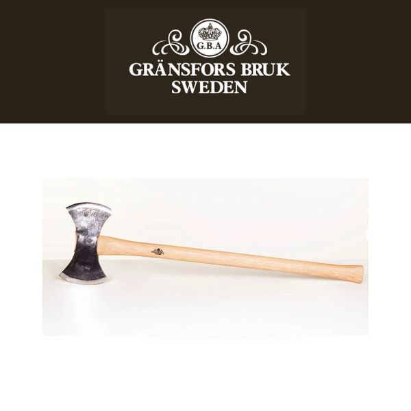 official logo gransfors bruk Sweden with a picture of a double bit axe 