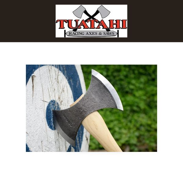 official tuatahi logo and picture of double bit axe  